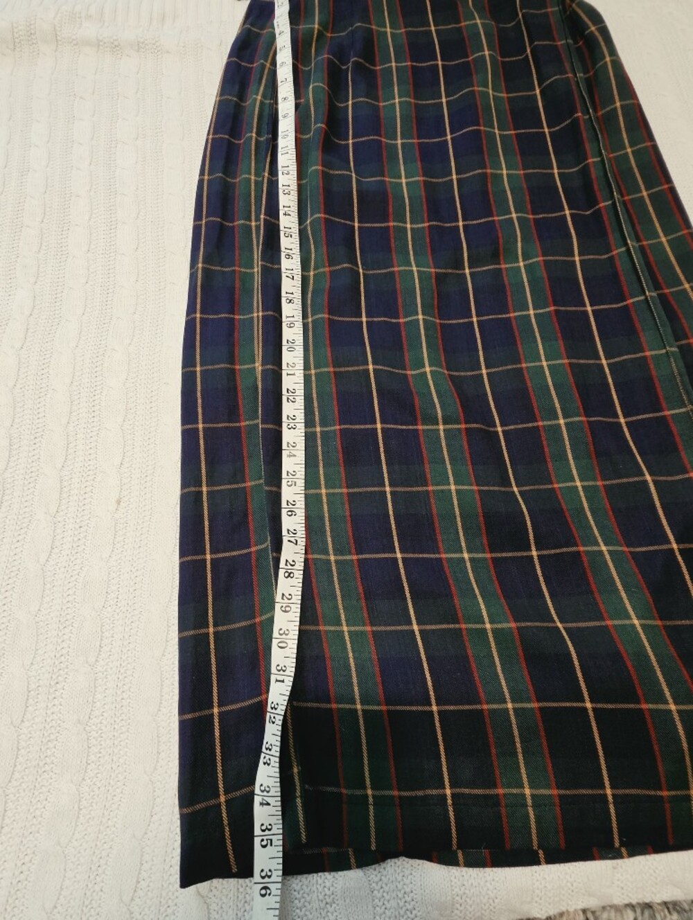Navy & Green Tartan Plaid Cotton Blend Maxi Wrap Skirt Size 10 Preppy Career - Picture 11 of 11